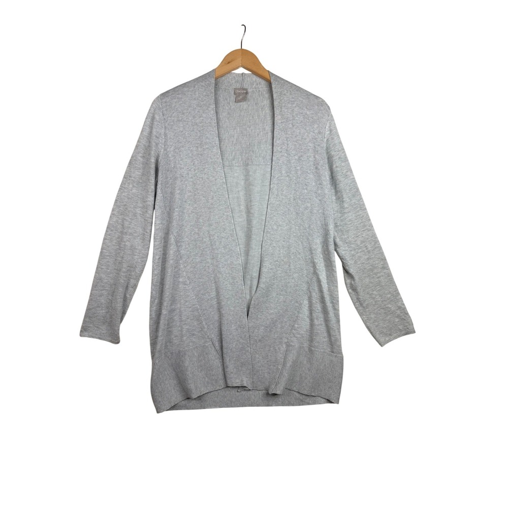 Chico's Ribbed Detail Open Cardigan‎ size Small Light Gray